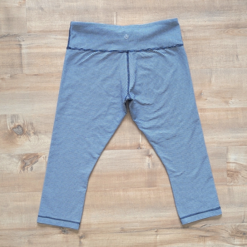lululemon athletica Wunder Under Crop Leggings in Navy White Gingham - Size 8 - Picture 5 of 11